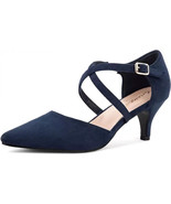 Greatonu Women&#39;s Size 10 Navy Suede Kitten Heel Pumps Pointed Closed Toe... - £49.68 GBP