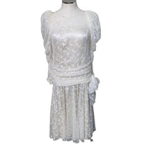 Vintage Victorian Gathered Waist Lace Overlay Embroidered Dress Scallope... - £44.58 GBP