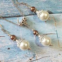 pearl set Silver jewelry set necklace earrings wedding jewelry set Victo... - $52.00