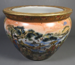 Asian Fish Bowl Planter Porcelain Hand Painted Scenes 6&quot;x 5&quot; VINTAGE China - £31.79 GBP