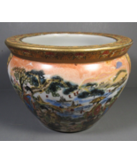 Asian Fish Bowl Planter Porcelain Hand Painted Scenes 6&quot;x 5&quot; VINTAGE China - $39.77