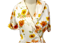 VTG 50s Wrap Robe Dress M L Cotton Cottagecore Floral Fall Colors 44 Bust - $94.05