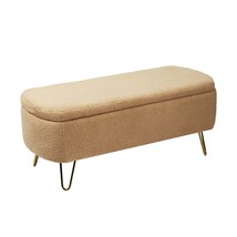 Modern Camel Storage Ottoman Bench: Gold Legs, Faux Fur, End Bed - $134.99