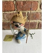 VTG 1965 Annalee Doll Mobilitee 6&quot; Fishing Mouse Fishing Pole W/Frog Bur... - $39.59