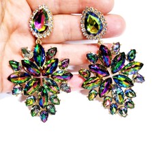 Rhinestone Statement Earrings, Chandelier Drop Earrings, Colorful Pageant Earrin - £33.44 GBP