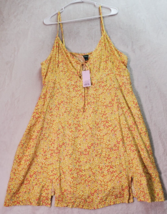 Wild Fable Mini Dress Women 2X Yellow Floral 100% Rayon Pocket V Neck Drawstring - £10.21 GBP