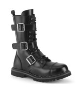 DEMONIA RIOT-12BK Men&#39;s Black Leather Punk Combat Steel Toe Calf High Boots - $2,387.86 MXN