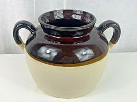 Vintage USA Stamped Pottery Brown Drip Glaze Bean Pot Crock Jar 7&quot; Tall 10&quot; Wide - £7.72 GBP
