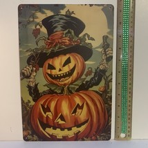 Halloween Metal Tin Sign Aluminum Pumpkin Jack O Lantern 8x12 Wall Decor - £8.71 GBP