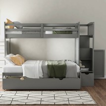 Twin over Full/Twin Bunk Bed, Convertible Bottom Bed, Storage Shelves and Drawer - £617.58 GBP