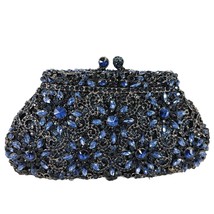 Flower Crown Minaudiere Clutch Silver Crystal Evening Handbag Women Party Prom B - £97.74 GBP