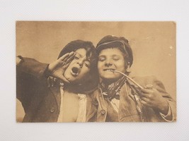 Funny Gypsie Hobo Boys Smoking Pipe Silly 1912 RPPC Postcard  Sta F Blue Cancel - £18.87 GBP