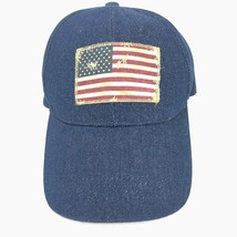 Steve Madden Blue Jean Denim Flag Baseball Cap Hat Patriotic Americana  - £23.89 GBP