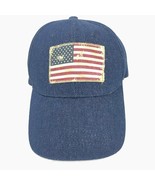 Steve Madden Blue Jean Denim Flag Baseball Cap Hat Patriotic Americana  - £23.58 GBP