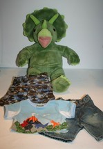 Build a Bear Dinosaur Triceratops 16&quot; Plush Dino Stuffed 2 Shorts Clothes Shirt - £19.63 GBP