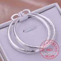 925 Silver Hip Hop Round Earrings for Women Large Circle4.0cm Piercing Hoop Earr - £10.49 GBP