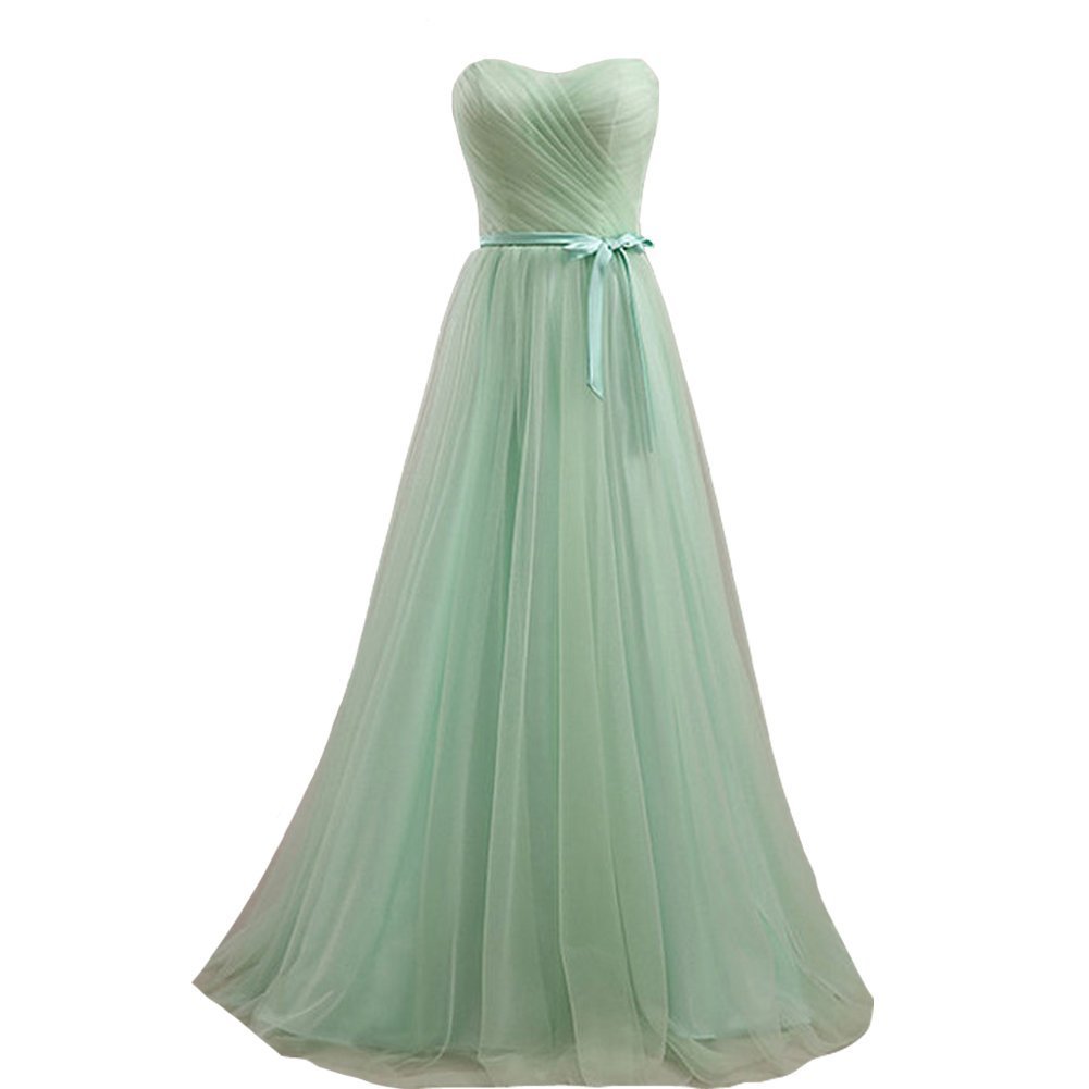 Kivary Simple Sweetheart A Line Tulle Sash Corset Formal Long Prom Bridesmaid Dr