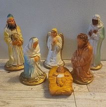 6 Pc Vintage Chalk Ware Chalkware Nativity Figures Baby Jesus Mary Joseph Angel - $28.04