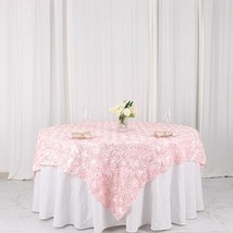 72X72&quot;&quot; Blush Satin Raised Roses Table Overlays Unique Wedding Party Top... - $40.16
