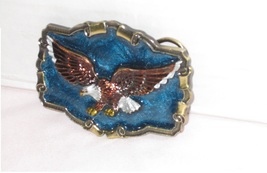 Enamel Inlay Bald Eagle Pewter Belt Buckle; By Great American Product 1983 - £13.21 GBP