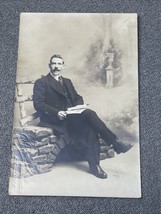 Antique Portrait Postcard Man Sitting on a Bench Garden Stairs Photo RPP... - £7.62 GBP