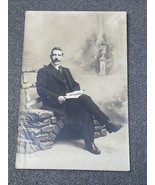 Antique Portrait Postcard Man Sitting on a Bench Garden Stairs Photo RPP... - $13.56 CAD