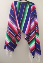 Mexican Poncho Rainbow Striped Vintage Blanket Wrap Beach Throw Boho Swi... - $29.69