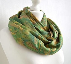 Yellow Green Abstract Upcycled Vintage Sari Silk Scarf - Sohpisticated Bohemian  - £22.37 GBP