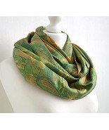 Yellow Green Abstract Upcycled Vintage Sari Silk Scarf - Sohpisticated B... - £21.97 GBP