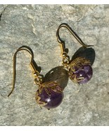 Purple Fluorite Carved Crystal Sphere Earrings Chakra Healing Gold Jewel... - £8.01 GBP
