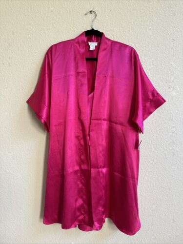 Vtg Morgan Taylor Fantasies Satin Magenta Lingerie Dress Nightgown + Rob... - $32.91