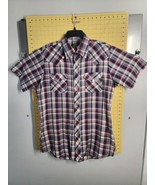 Vtg Sears Western Wear SS Pearl Snap Plaid Shirt Mens Sz L Red White Blu... - £29.26 GBP