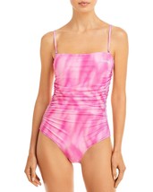 Ganni Women&#39;s Printed Ruched One Piece Swimsuit Pink M B4HP $215 - $74.95