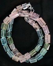 Natural Multi Aquamarine Tube Beads Necklace, Colourful Gemstone Necklace - $565.00+