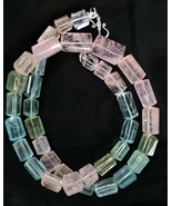 Natural Multi Aquamarine Tube Beads Necklace, Colourful Gemstone Necklace - $565.00 - $590.00