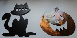 Fall Pumpkin &amp; Kitty Set Metal Wall Art Decor Approx 10&quot; by 8 1/2&quot; - $445.43 MXN