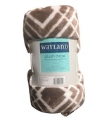Wayland Square Plush Throw Blanket Brown and White Squares 50&quot; X 60&quot; - £13.54 GBP
