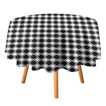 Black White Grid Tablecloth Round Kitchen Dining for Table Cover Decor Home - £12.75 GBP+