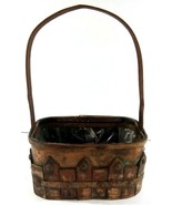 Copper and Wood Basket Planter w/Picket Fence Motif  - Lined - Some Patina - $7.97