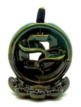 Green Leaf 3214 Round Ceramic Backflow Cone Incense Burner 5&quot; H - £21.41 GBP