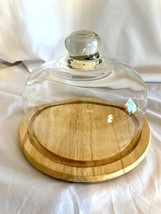 Vintage Rubberwood Tray with Glass Cloche From Thailand 7.5 Inch Diameter Tray - £14.07 GBP