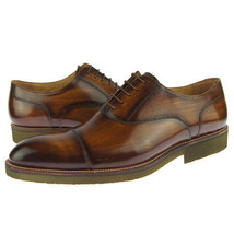 Handcrafted Men Premium Leather Burnished Brown Color Party Wear Oxford Shoes - £117.84 GBP+