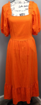 WHO WHAT WEAR Long Maxi Dress Women&#39;s M Orange Puff Sleeve Open Back Squ... - $27.62