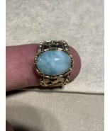 14K Gold on 925 Sterling Silver Ring Blue Stone Size 7 made in Thailand - £19.82 GBP