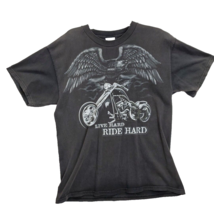 National Heritage &quot;Live Hard Ride Hard&quot; Chopper Motorcycle T Shirt Mens Size L  - $9.36