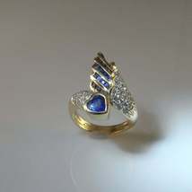 2.65Ct Heart Blue Sapphire &amp; Diamond Engagement Ring 14k Yellow Gold Over - £95.05 GBP