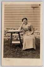 RPPC Edwardian Lady In Yard with Twisted Leg Claw Ball Foot Table Postcard F23 - £7.43 GBP