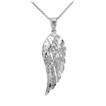 10k Solid White Gold Medium Angel Wing Pendant Necklace - £150.88 GBP+