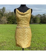 Terani Couture Mini Dress Womens 0 Gold Sequins Diamonds Formal Wear H12... - $218.26 CAD