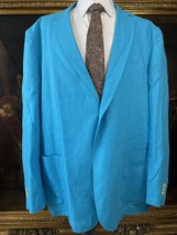 Alan Flusser XXL 52R Robin Egg Blue Linen Blend 2Btn Blazer Jacket Sport Coat - £51.58 GBP